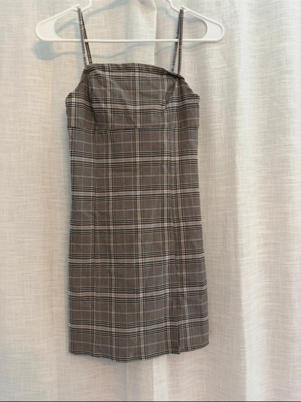 Garage Brown Plaid Spaghetti-Strap Mini Dress